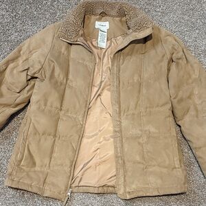 L.L. Bean Women's goose Down Tan Faux Fur Trim Jacket